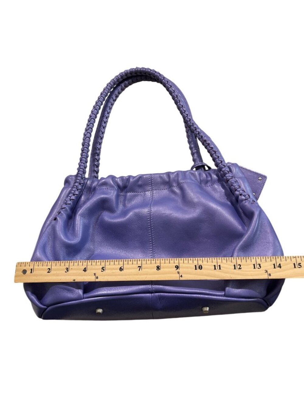 Paolo Masi Periwinkle Purple Leather Shoulder Bag Tote Braided Handles - Picture 9 of 9